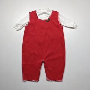 Vintage Mullin Square Outfit Girls Size 18m Red Fleece Holly Christmas